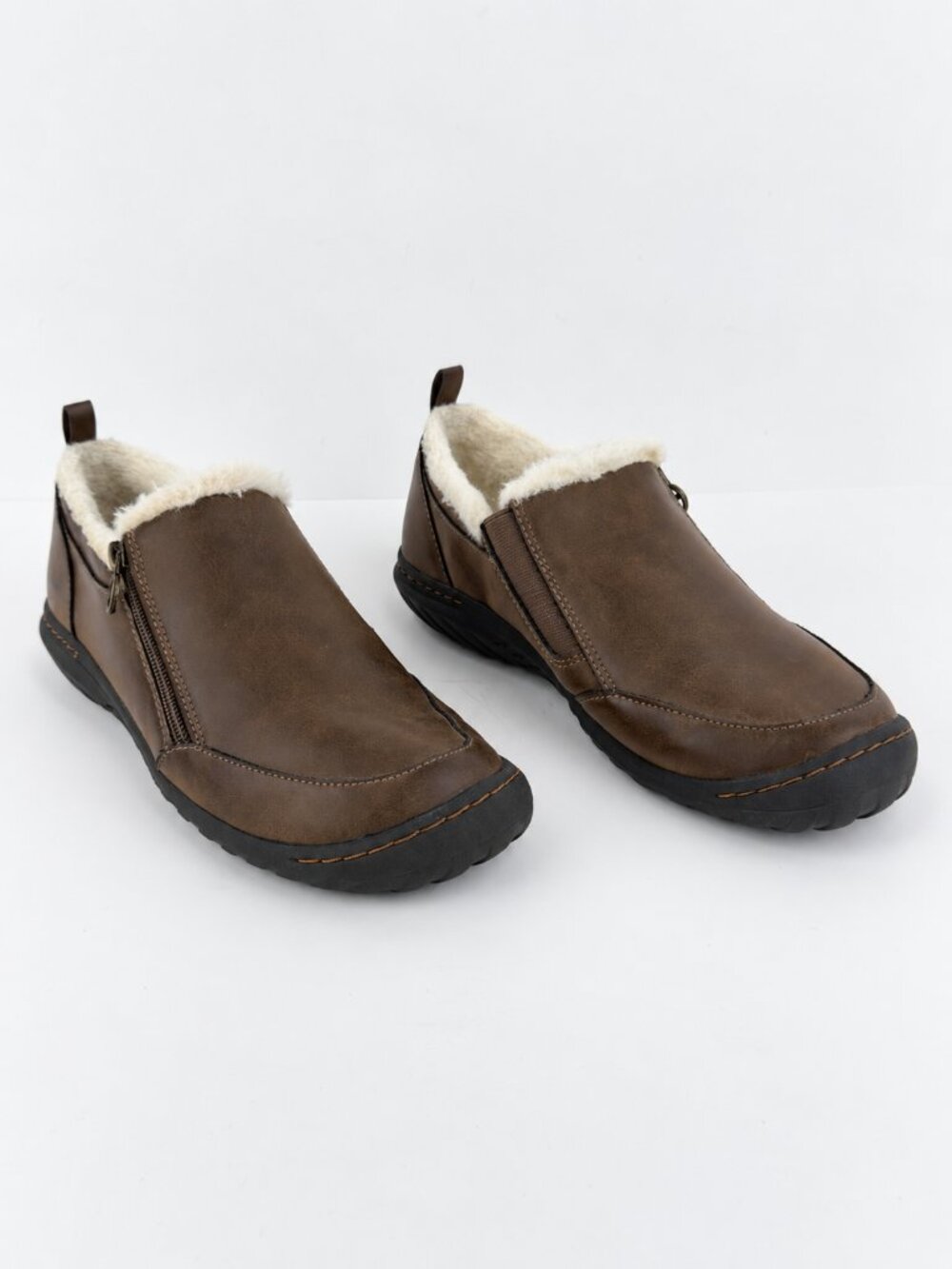 J Sport Elenor Women's 8M Brown Faux Fur Lined Slip-On Shoes Side Zip